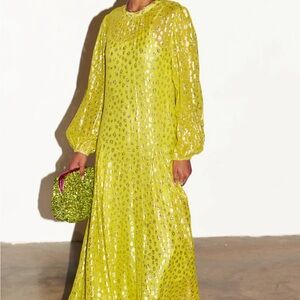 Never Fully Dresses Lime Animal Jacquard Long Sleeve Bibi Dress Size 8 Euro 40